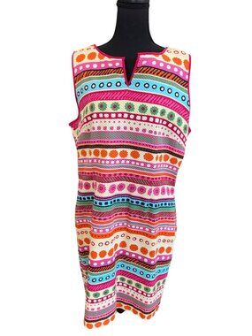 Talbots Colorful Artsy Striped Sleeveless Sheath Dress Womens16 Cotton Office